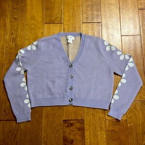 Jessica Simpson Purple Floral Cropped Sweater Size L Embroidered Lavender